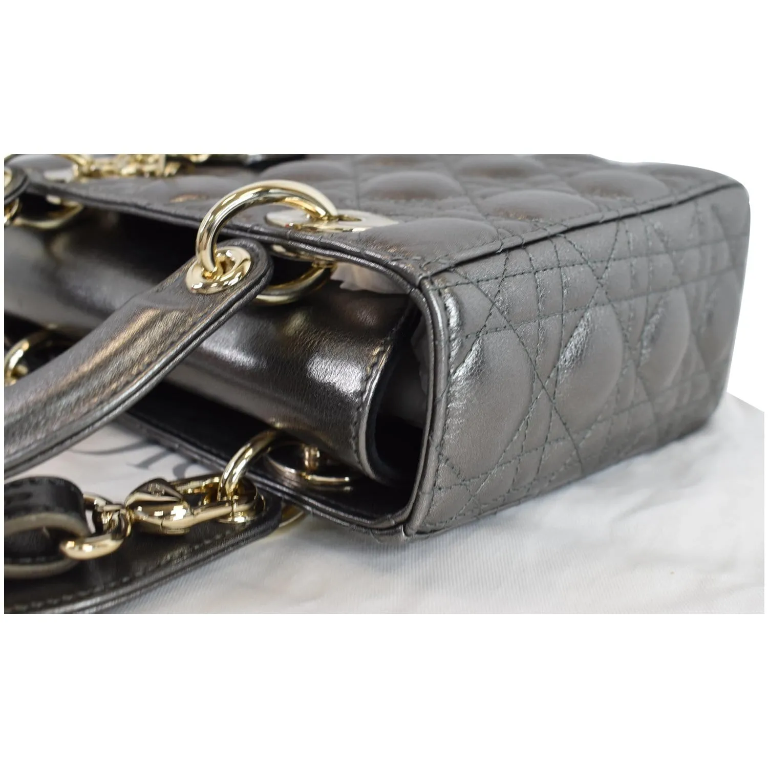 CHRISTIAN DIOR My ABCDior Grained Calfskin Shoulder Bag Gunmetal
