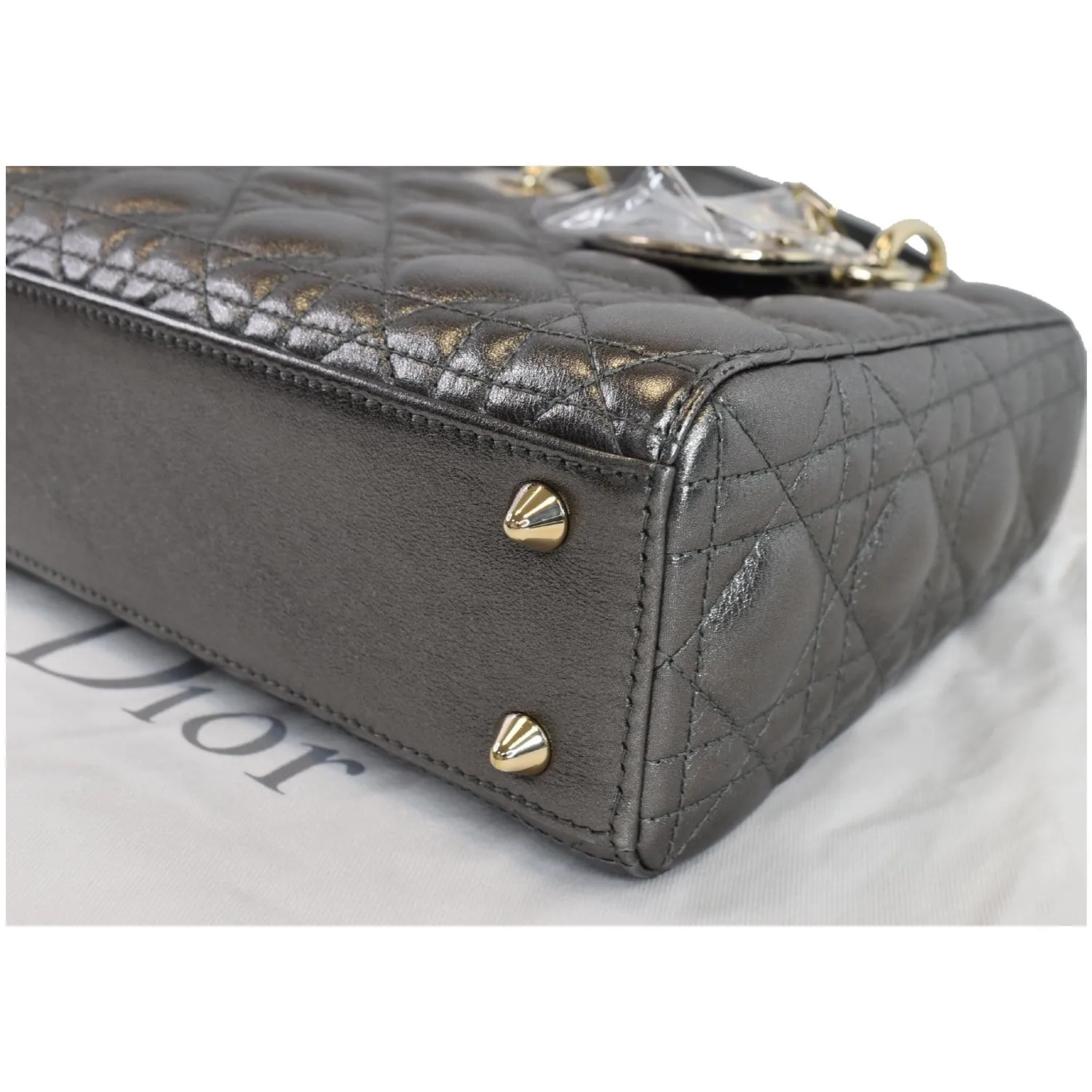 CHRISTIAN DIOR My ABCDior Grained Calfskin Shoulder Bag Gunmetal