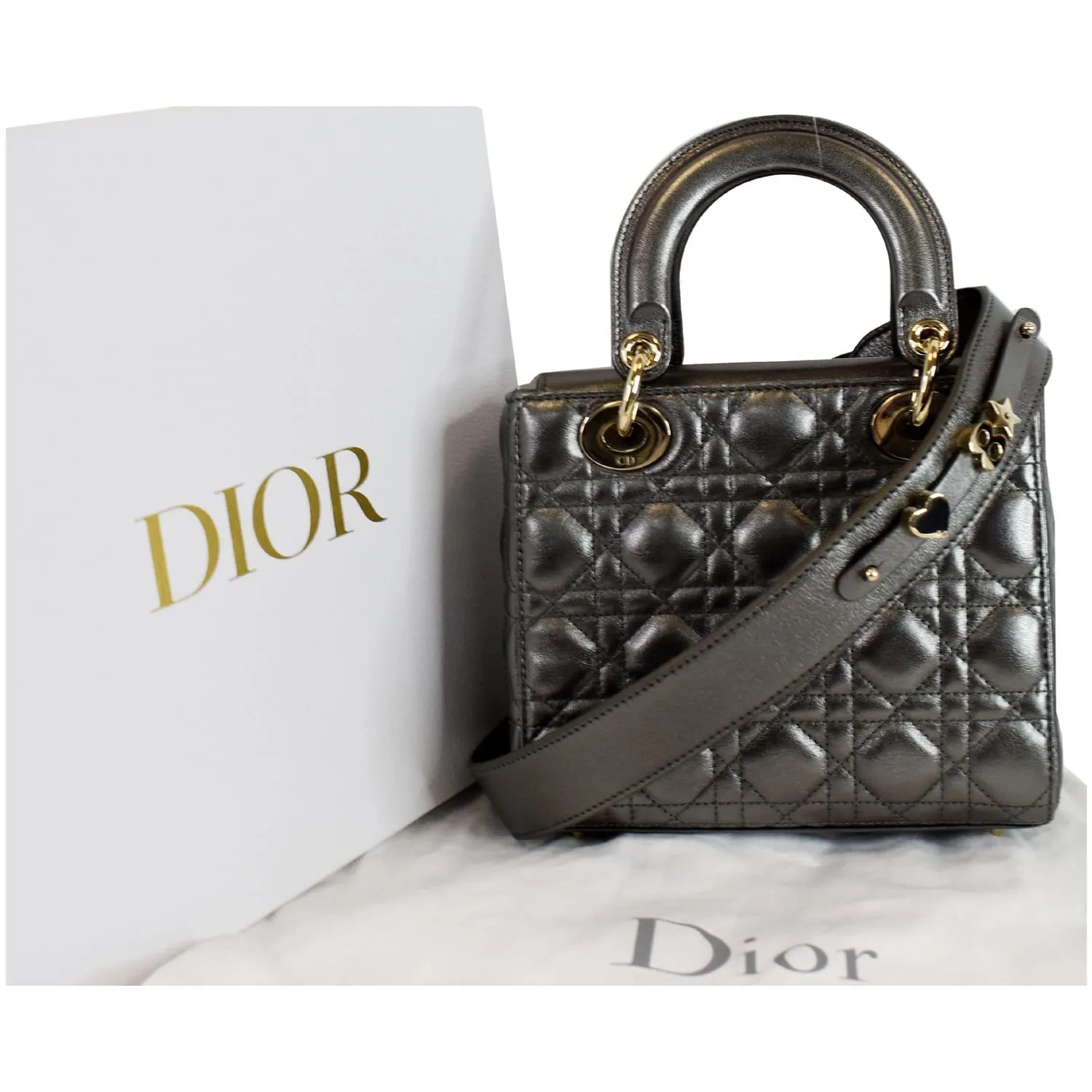 CHRISTIAN DIOR My ABCDior Grained Calfskin Shoulder Bag Gunmetal
