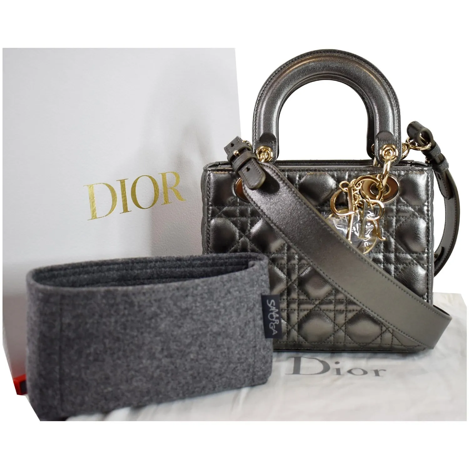 CHRISTIAN DIOR My ABCDior Grained Calfskin Shoulder Bag Gunmetal