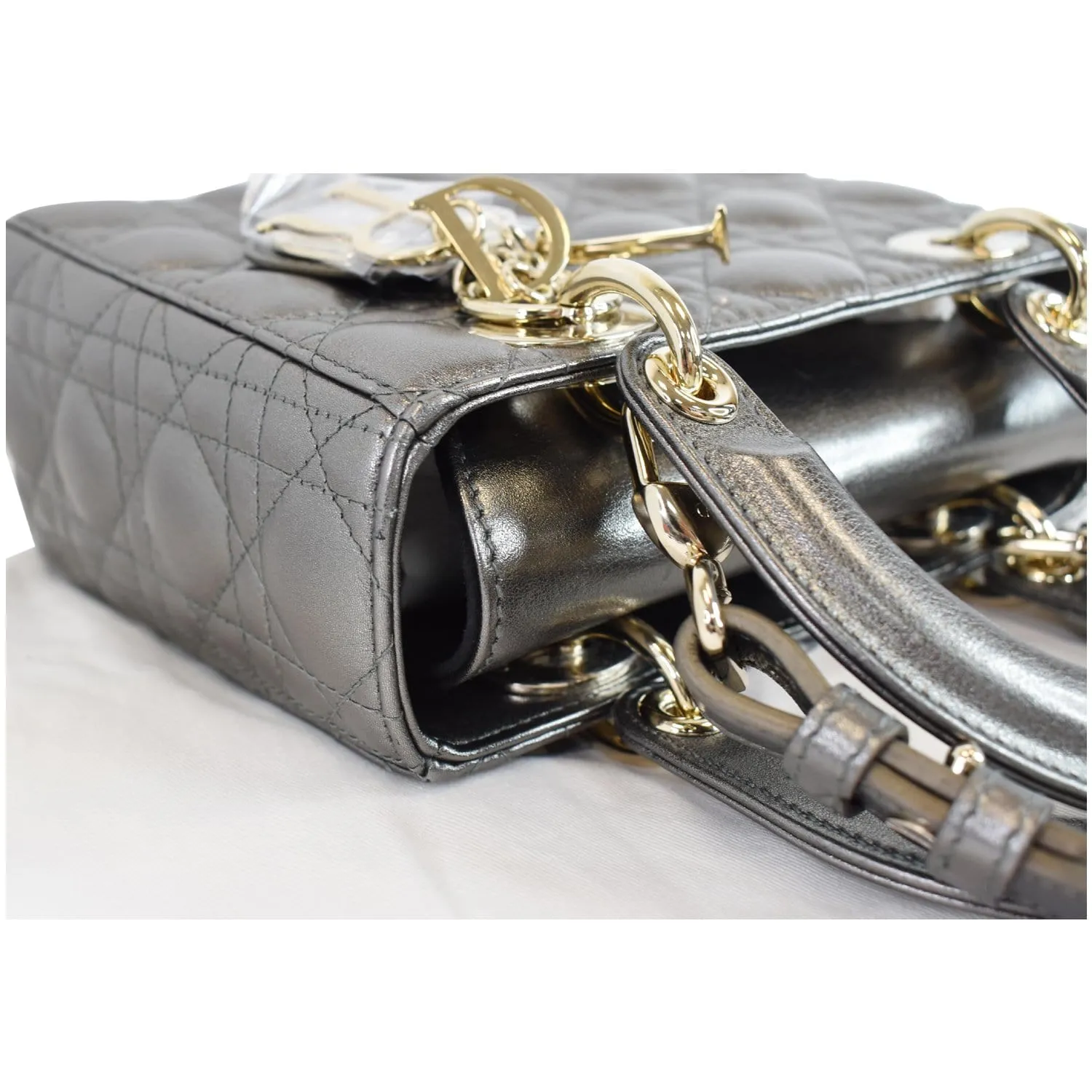 CHRISTIAN DIOR My ABCDior Grained Calfskin Shoulder Bag Gunmetal