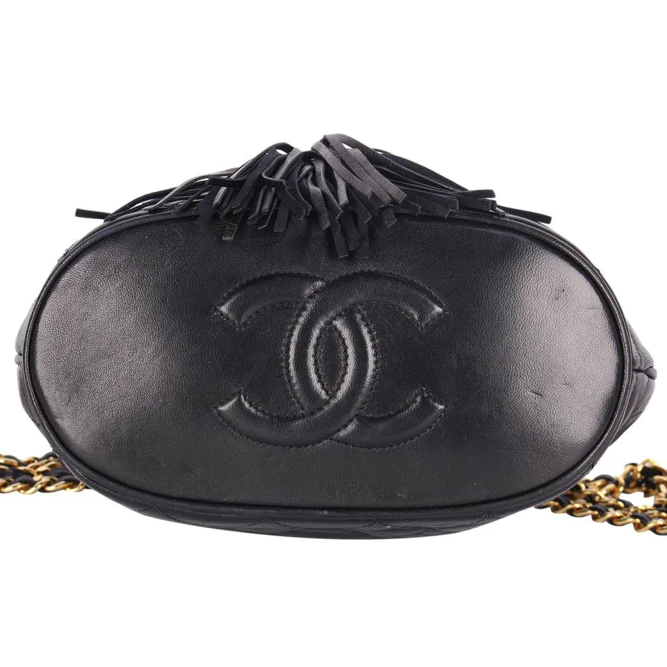 Classic Front Flap Tassel Lambskin Leather Cross Body Bag Black