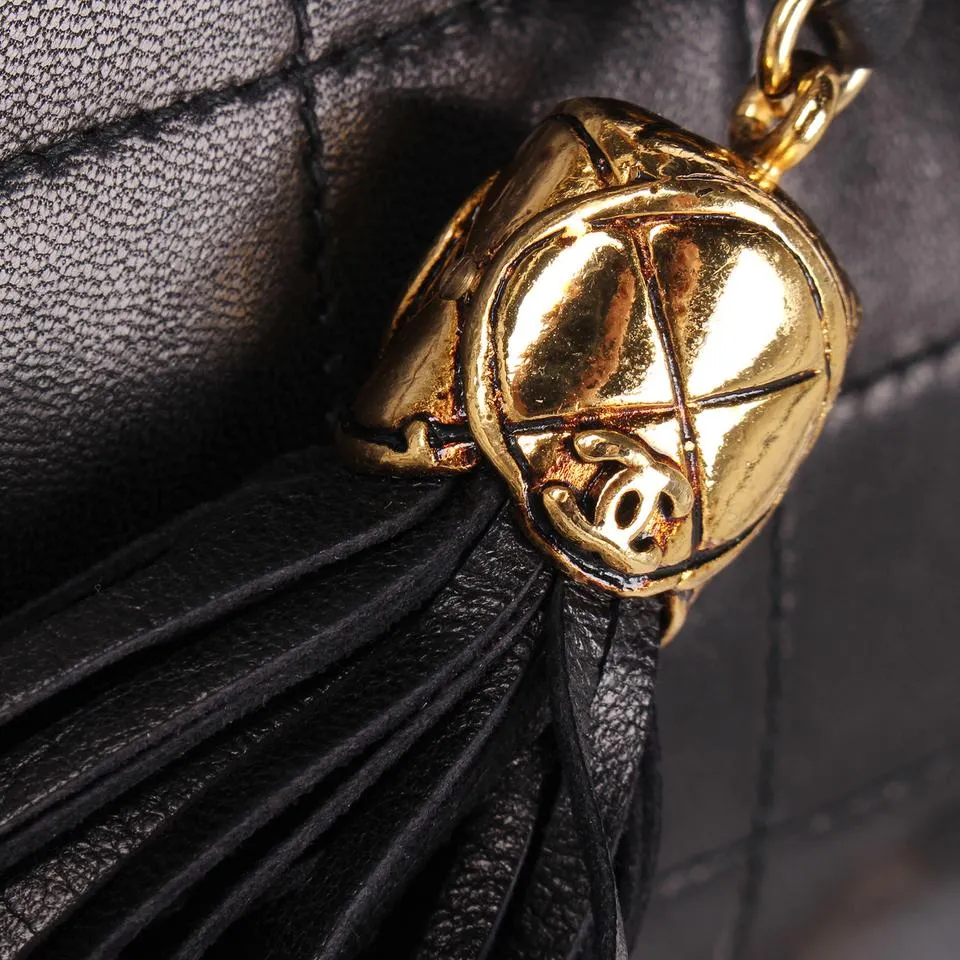 Classic Front Flap Tassel Lambskin Leather Cross Body Bag Black