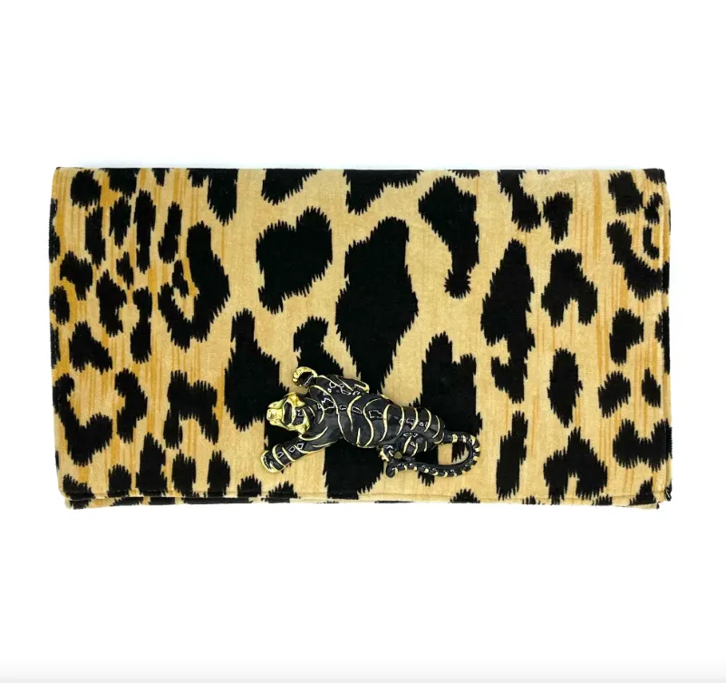 Clutch Leopard Velvet - Black Panther