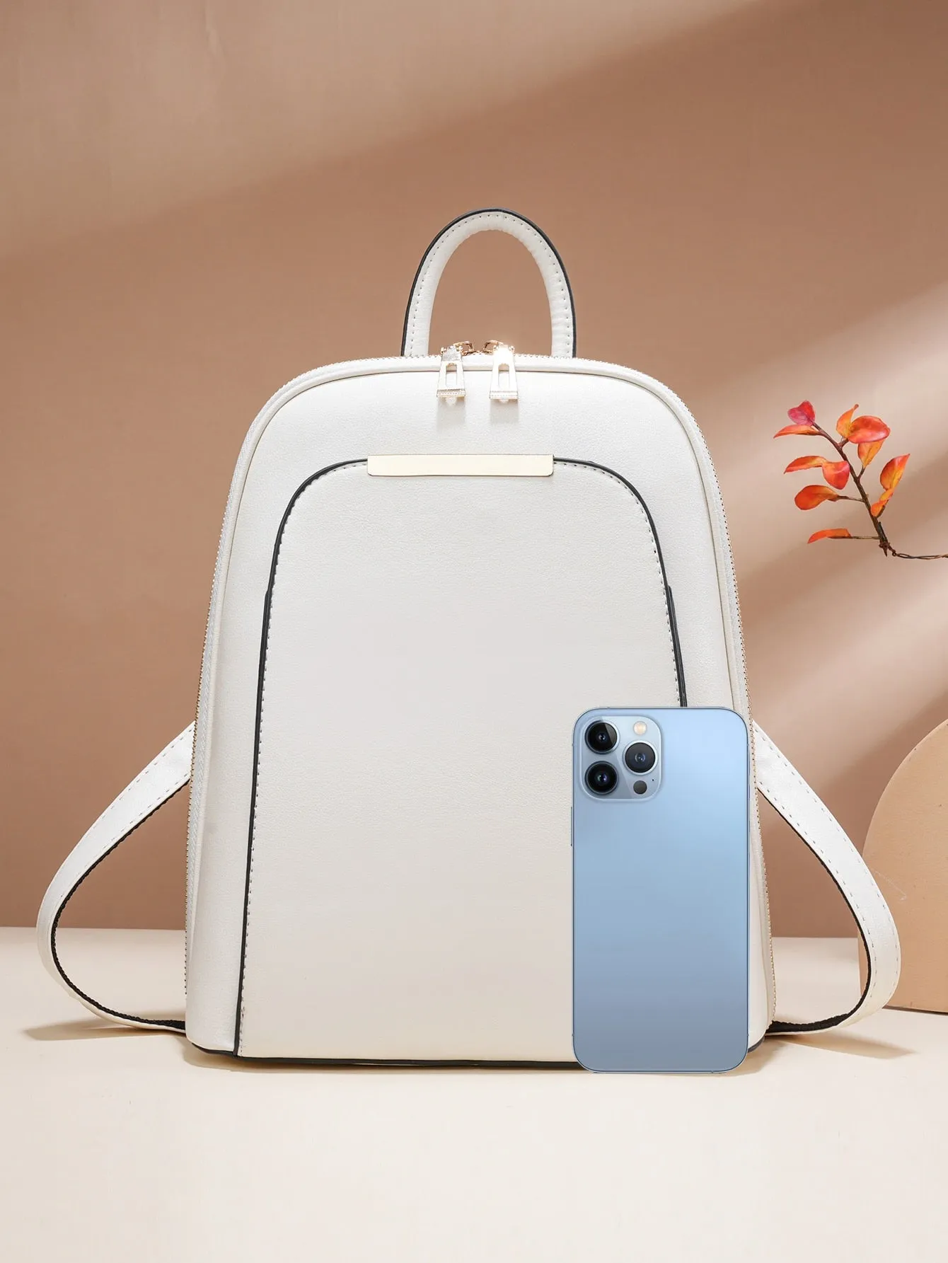 Contrast Piping Classic Backpack - White