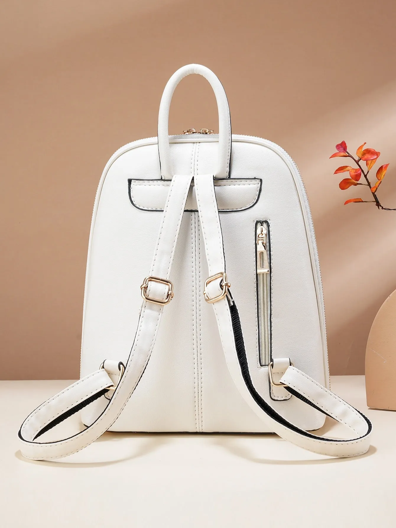 Contrast Piping Classic Backpack - White