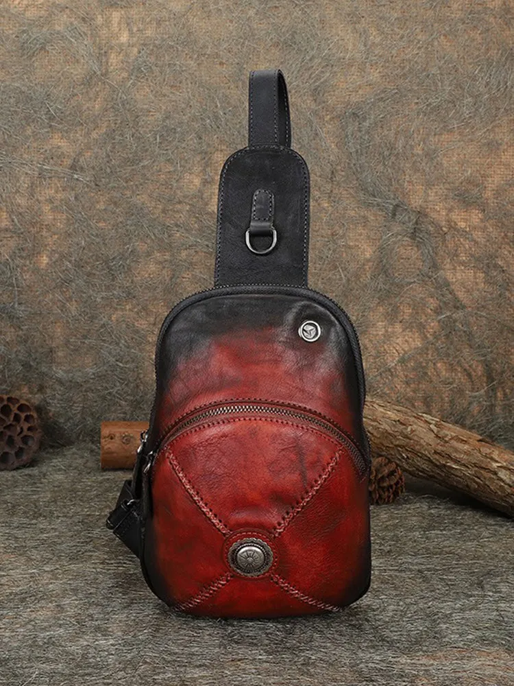 Cool Mens Womens Cap Black Sling Bag Vintage Leather Chest Bag Crossbody Pack for Men