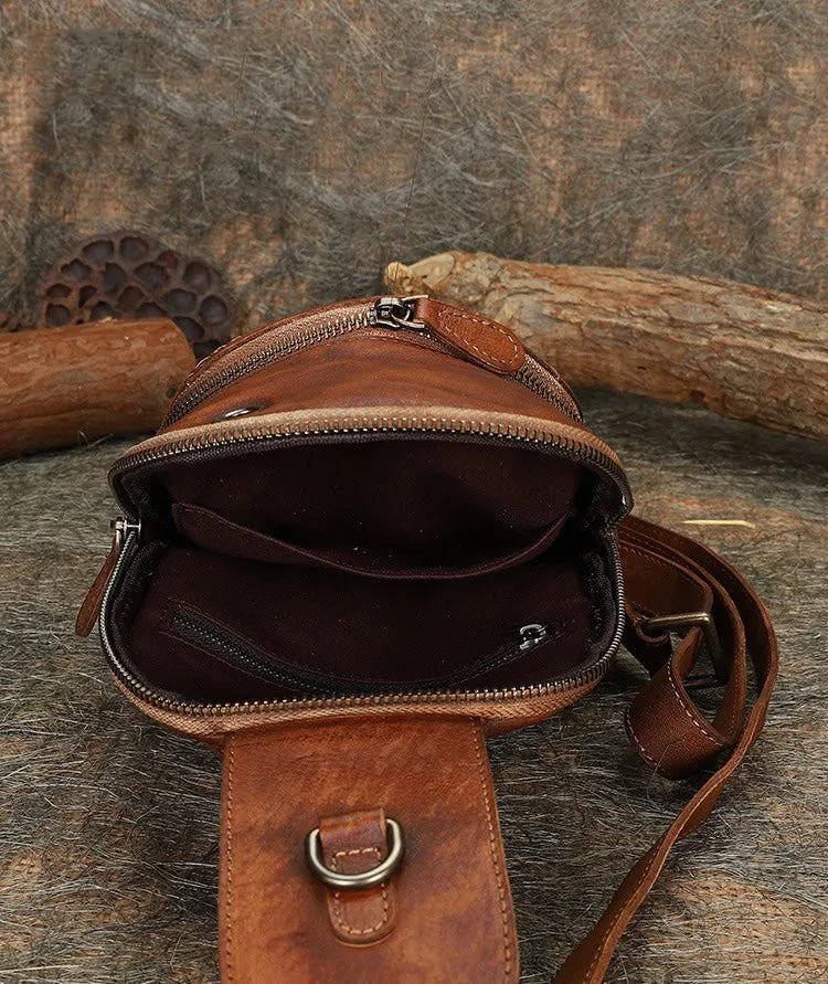 Cool Mens Womens Cap Black Sling Bag Vintage Leather Chest Bag Crossbody Pack for Men