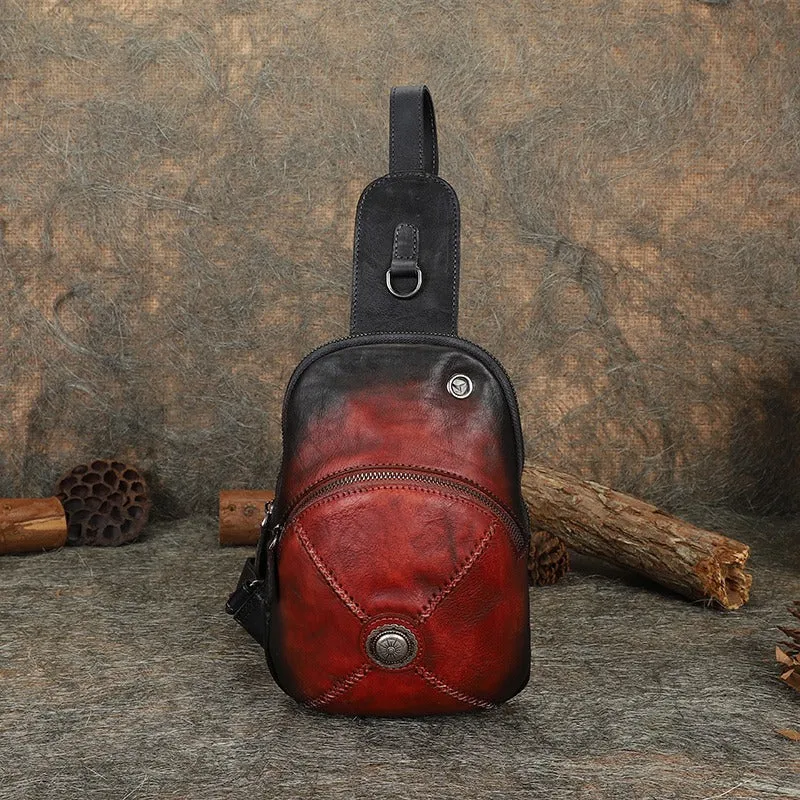 Cool Mens Womens Cap Black Sling Bag Vintage Leather Chest Bag Crossbody Pack for Men
