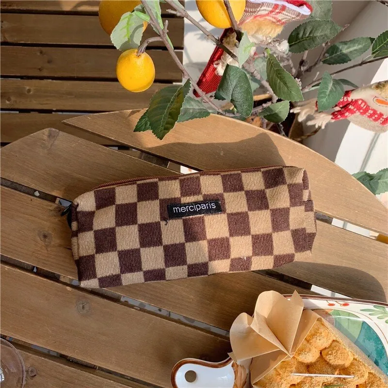 Corduroy Floral Travel Cosmetic Lipstick Purse Storage Bag Kawaii Pencil Case Bags