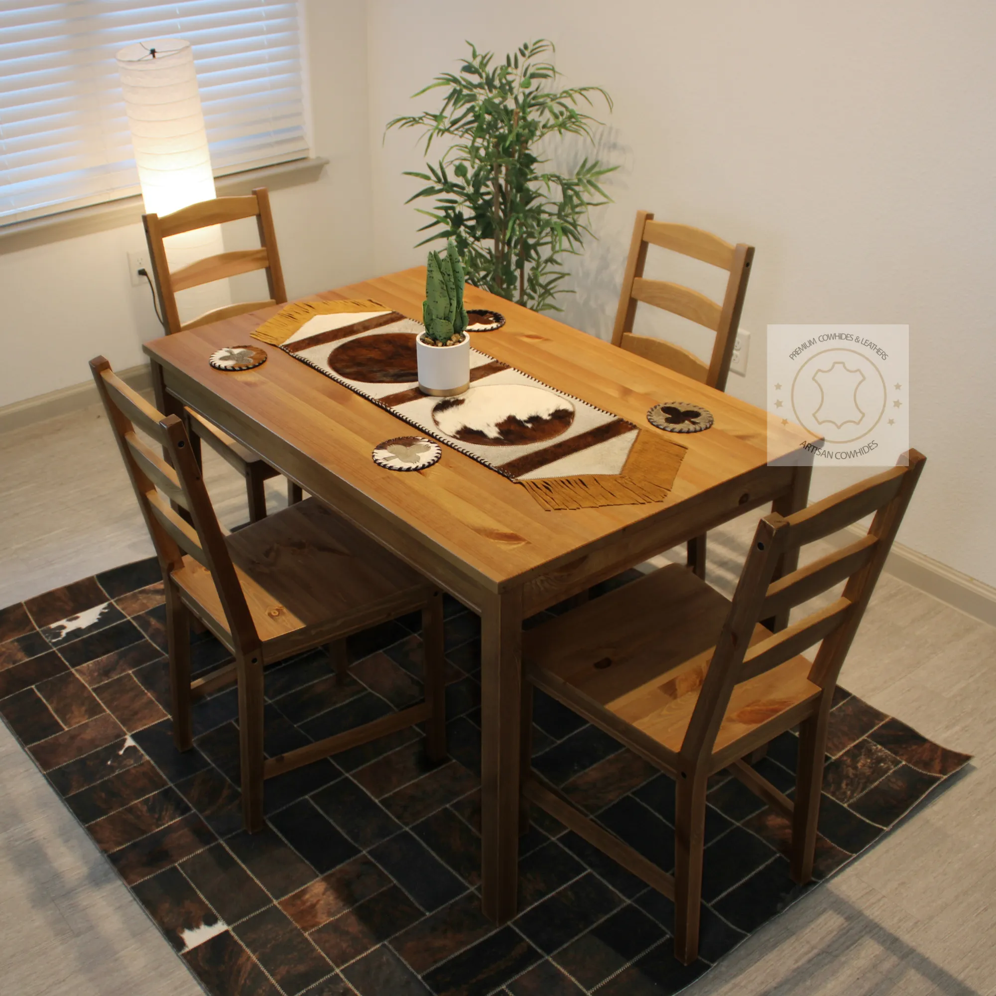 Cowhide Table Runner Solid Design 5ft long - Table Decor Runner
