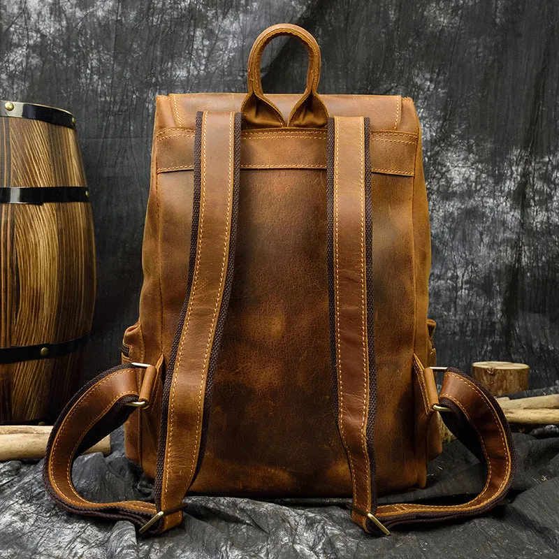 Crazy Horse Leather Backpack Laptop Backpack Travel Backpack Mens Rucksack