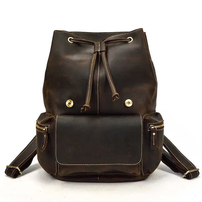 Crazy Horse Leather Backpack Laptop Backpack Travel Backpack Mens Rucksack