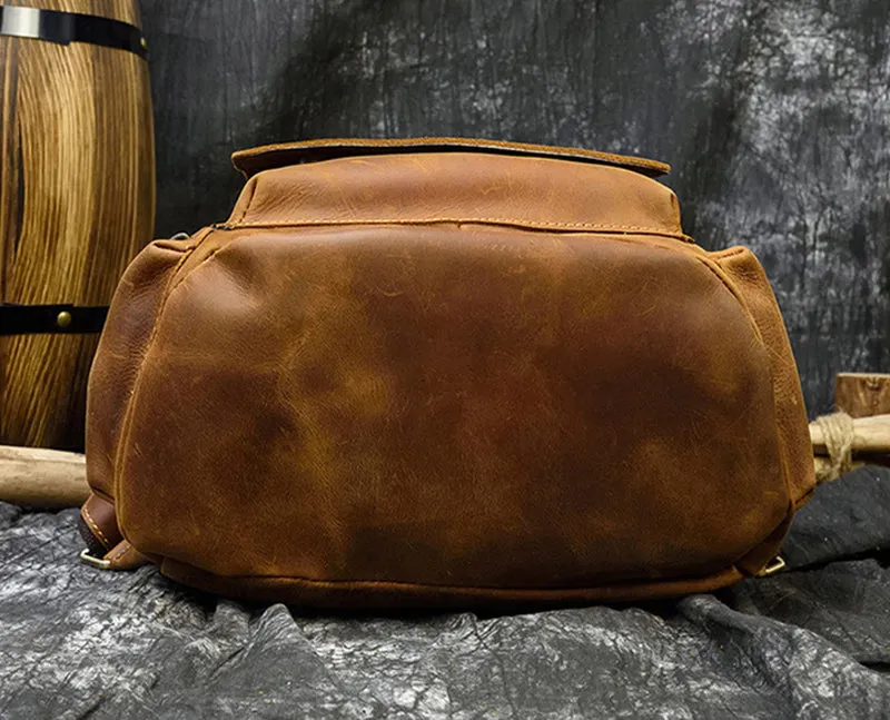Crazy Horse Leather Backpack Laptop Backpack Travel Backpack Mens Rucksack