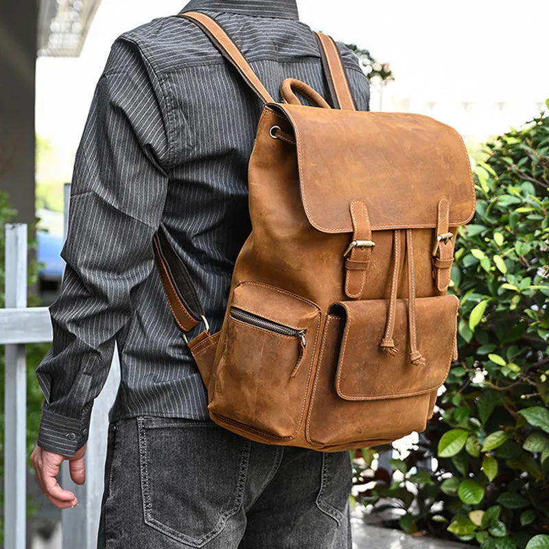 Crazy Horse Leather Backpack Laptop Backpack Travel Backpack Mens Rucksack