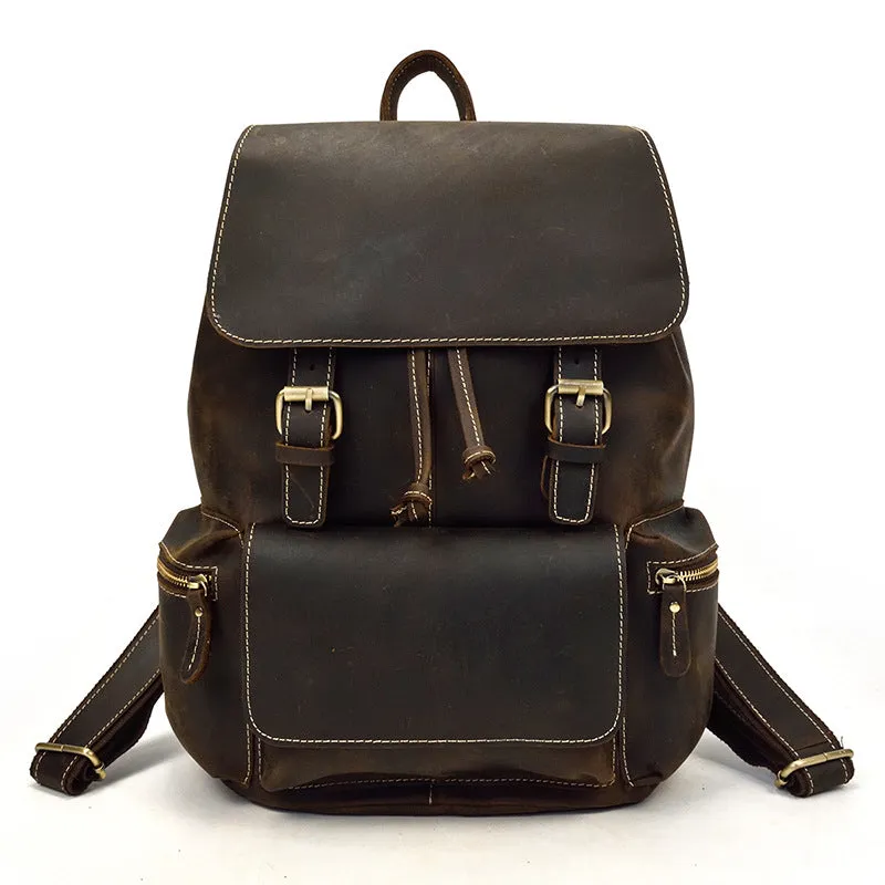 Crazy Horse Leather Backpack Laptop Backpack Travel Backpack Mens Rucksack