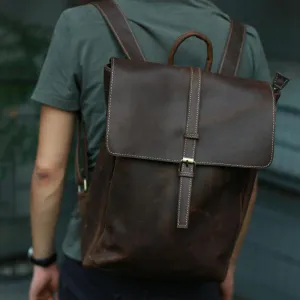 Crazy Horse Leather Laptop Backpack Handmade Travel Backpack Men Backpack