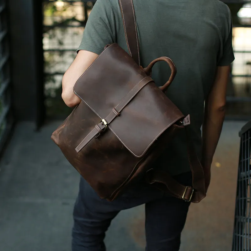 Crazy Horse Leather Laptop Backpack Handmade Travel Backpack Men Backpack
