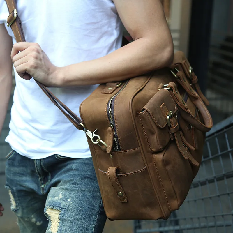 Crazy Horse Leather Shoulder Bag Retro Tote Bag Large Capacity Messenger Bag