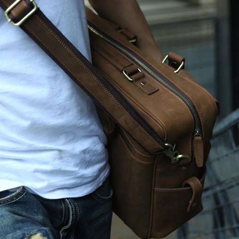 Crazy Horse Leather Shoulder Bag Retro Tote Bag Large Capacity Messenger Bag