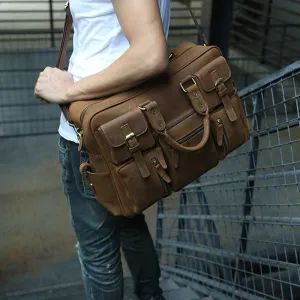 Crazy Horse Leather Shoulder Bag Retro Tote Bag Large Capacity Messenger Bag