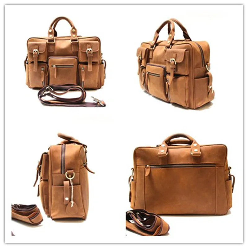 Crazy Horse Leather Shoulder Bag Retro Tote Bag Large Capacity Messenger Bag