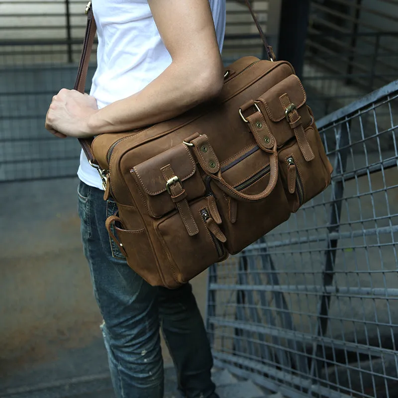 Crazy Horse Leather Shoulder Bag Retro Tote Bag Large Capacity Messenger Bag