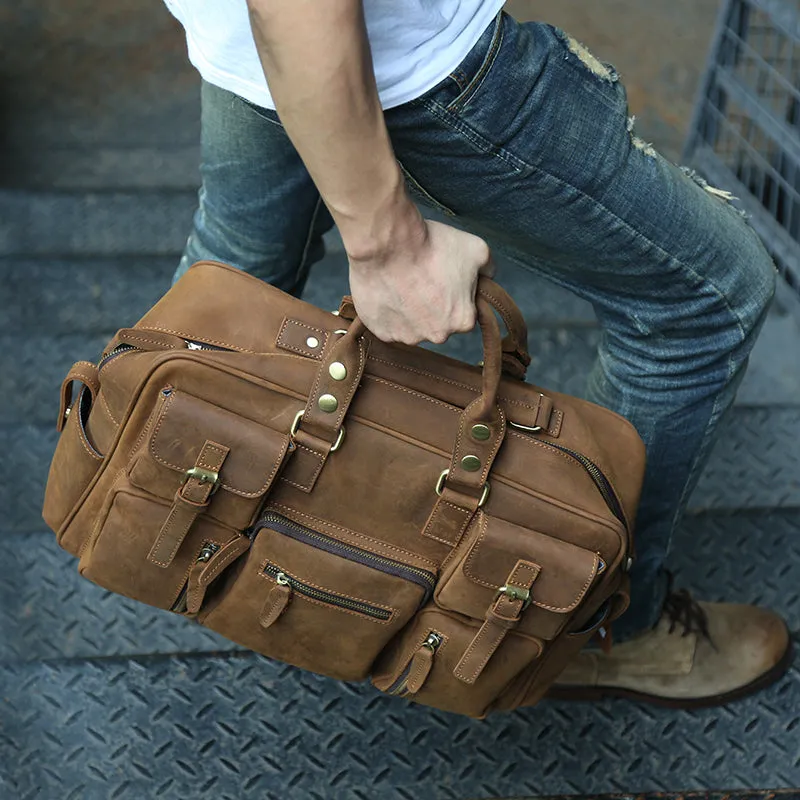 Crazy Horse Leather Shoulder Bag Retro Tote Bag Large Capacity Messenger Bag