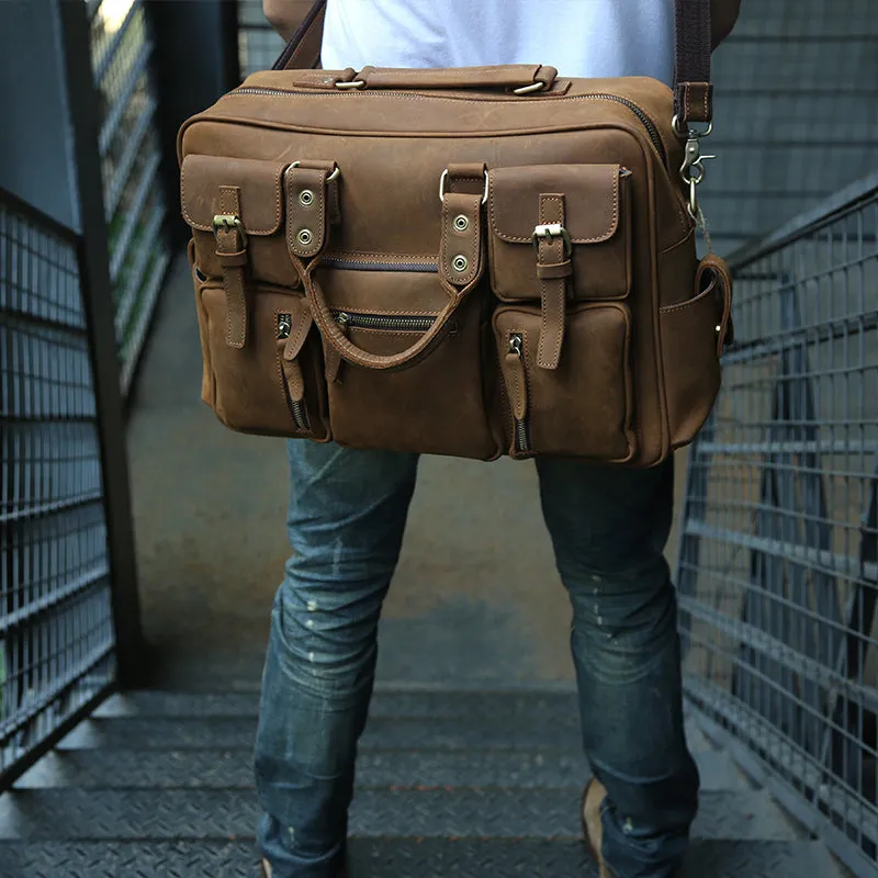 Crazy Horse Leather Shoulder Bag Retro Tote Bag Large Capacity Messenger Bag