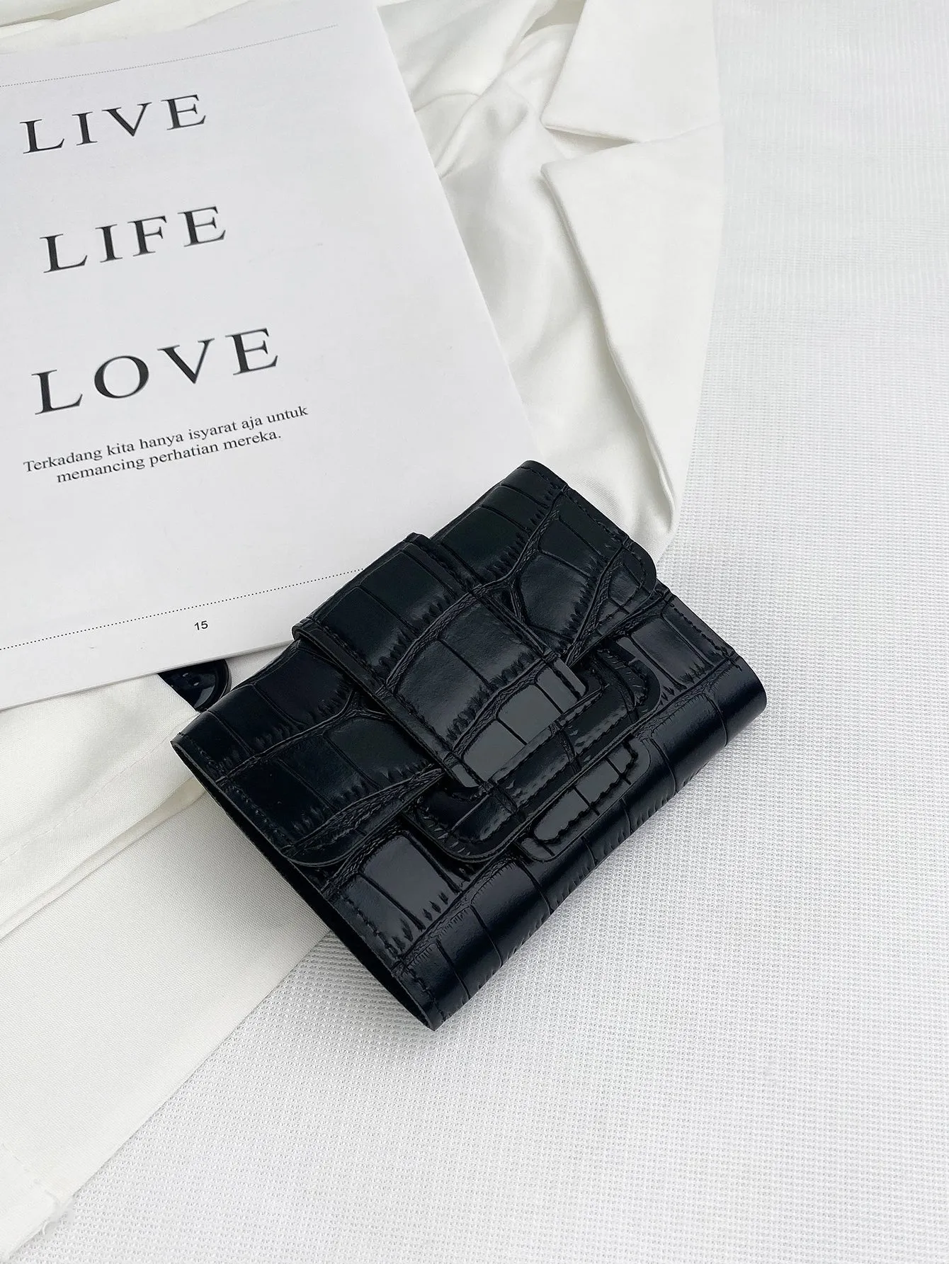 Crocodile Embossed Flap Small Wallet
