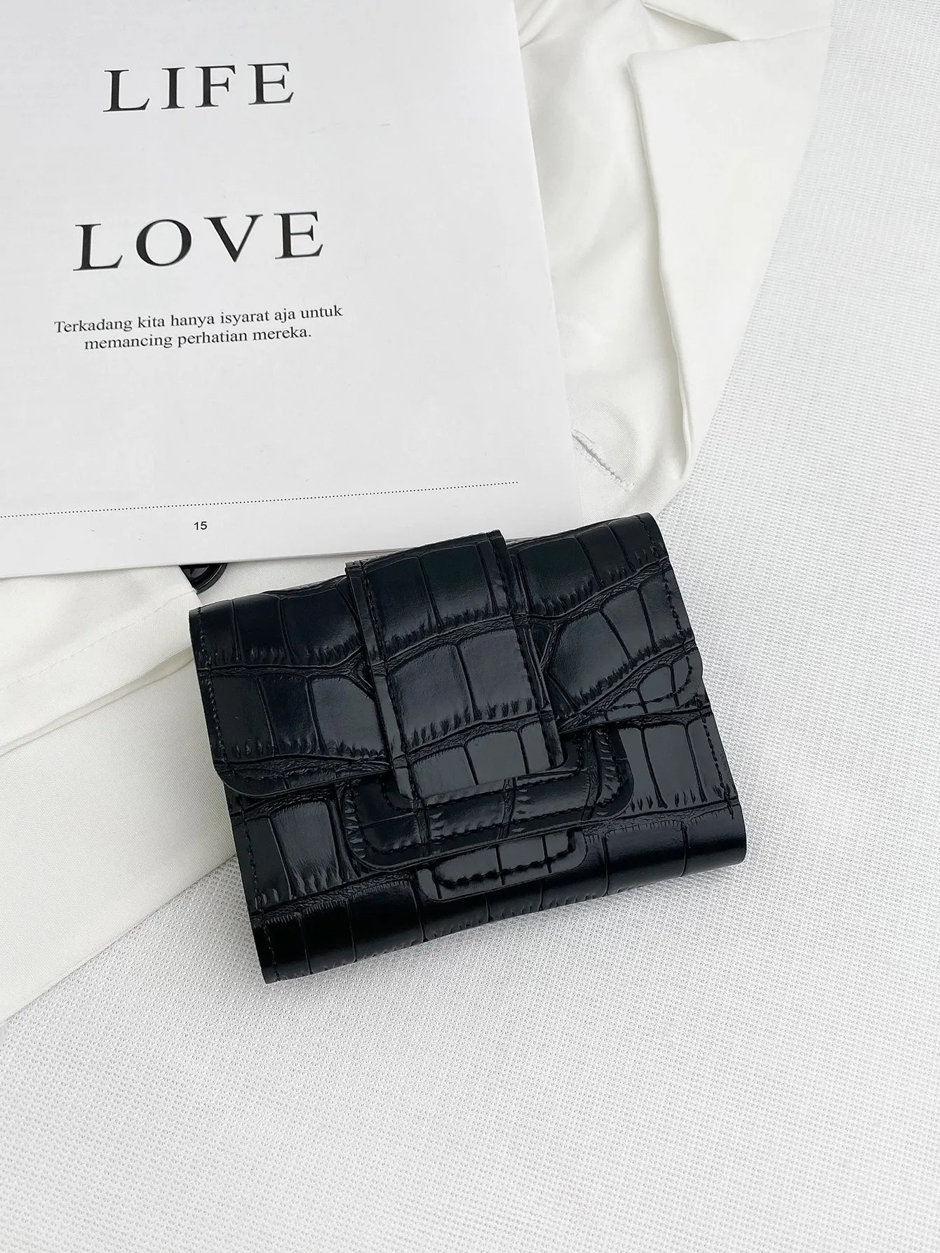 Crocodile Embossed Flap Small Wallet