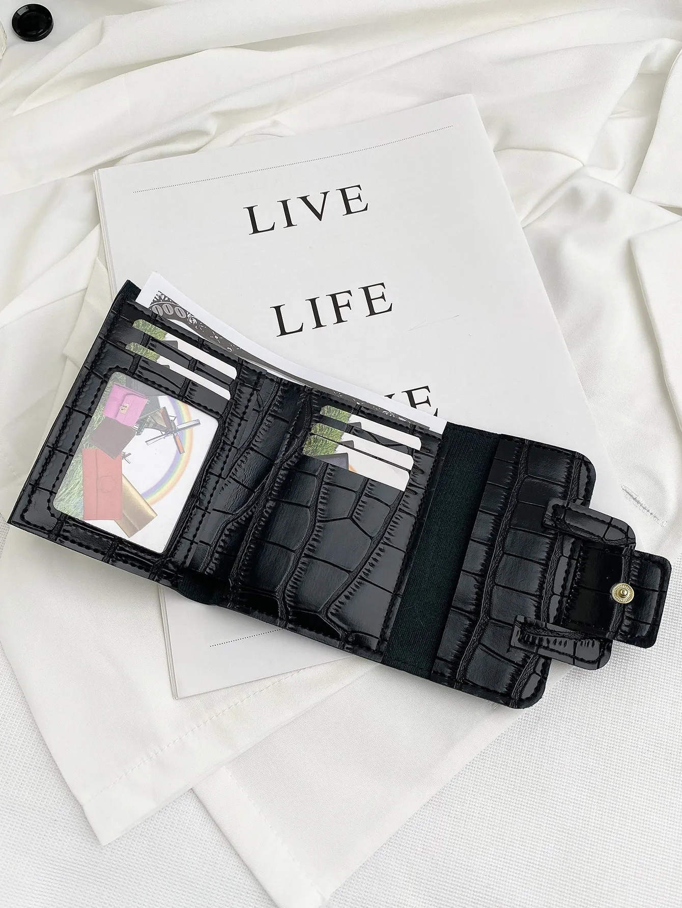 Crocodile Embossed Flap Small Wallet