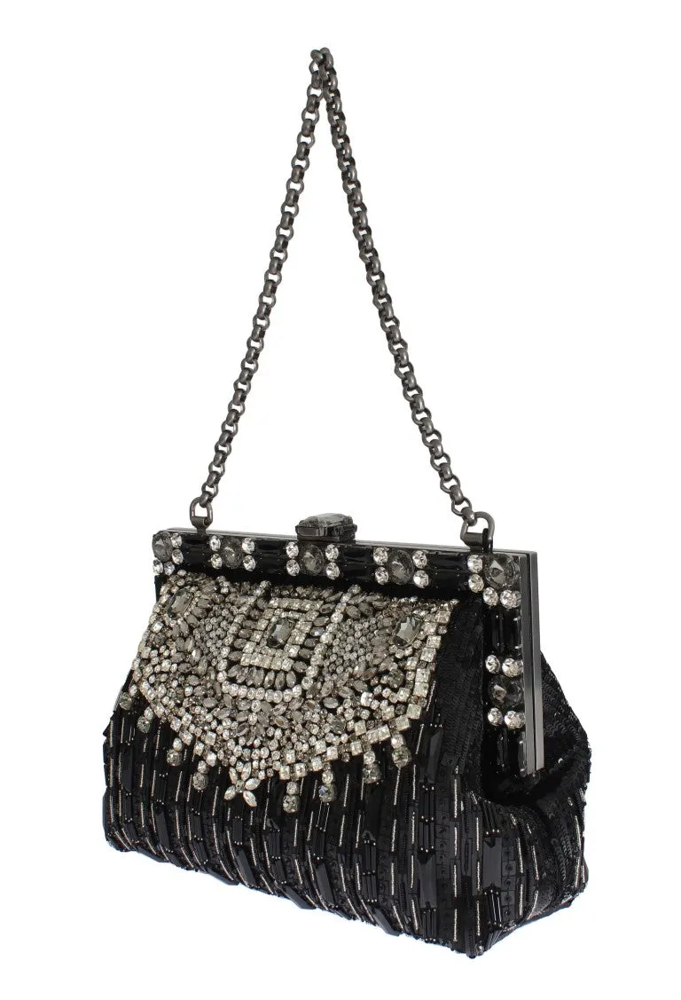 Crystal Embellished Black VANDA Clutch Bag Designer Handbag for Women