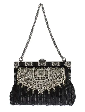 Crystal Embellished Black VANDA Clutch Bag Designer Handbag for Women