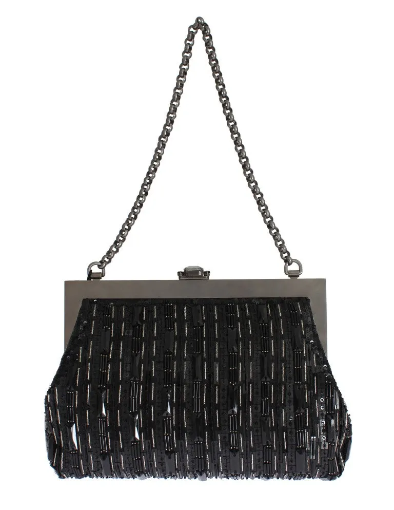 Crystal Embellished Black VANDA Clutch Bag Designer Handbag for Women