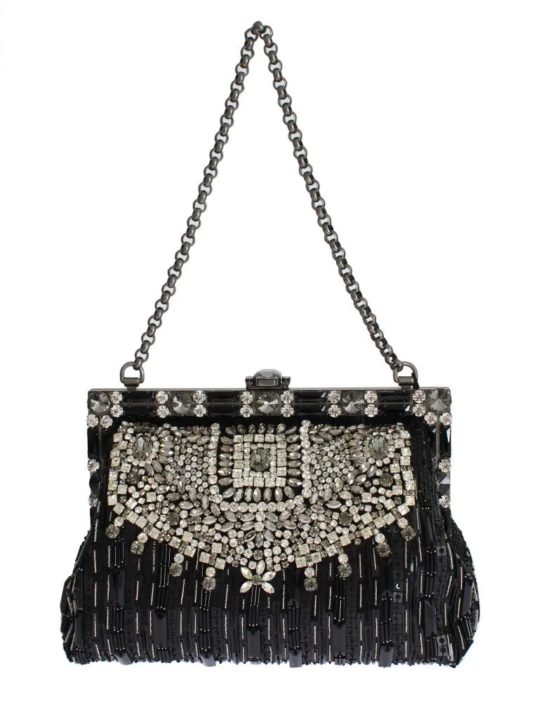 Crystal Embellished Black VANDA Clutch Bag Designer Handbag for Women