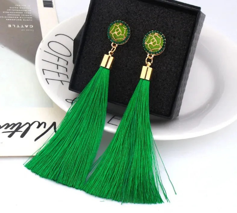 Crystal Rice Character Long Tassel Earrings Boho