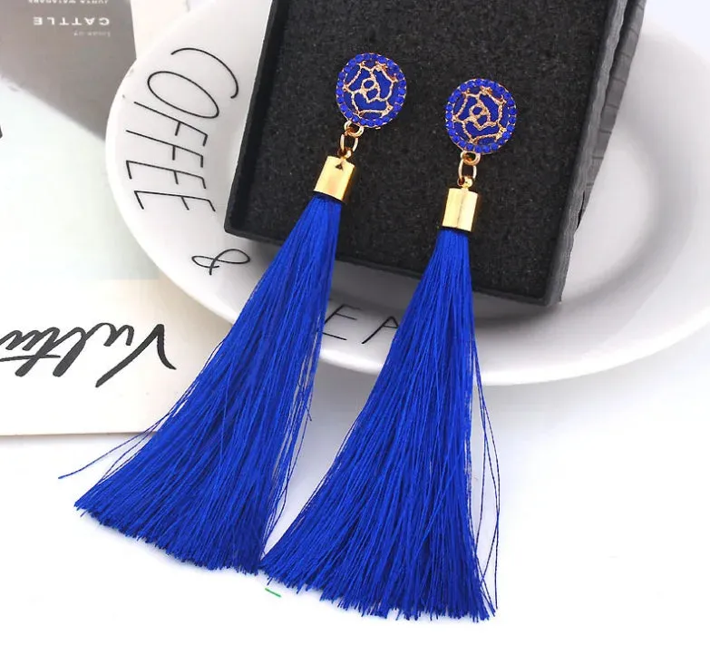 Crystal Rice Character Long Tassel Earrings Boho