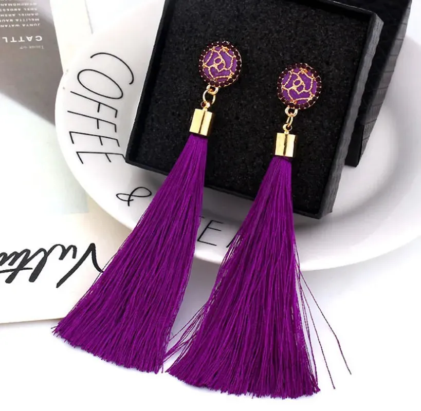 Crystal Rice Character Long Tassel Earrings Boho