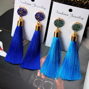 Crystal Rice Character Long Tassel Earrings Boho