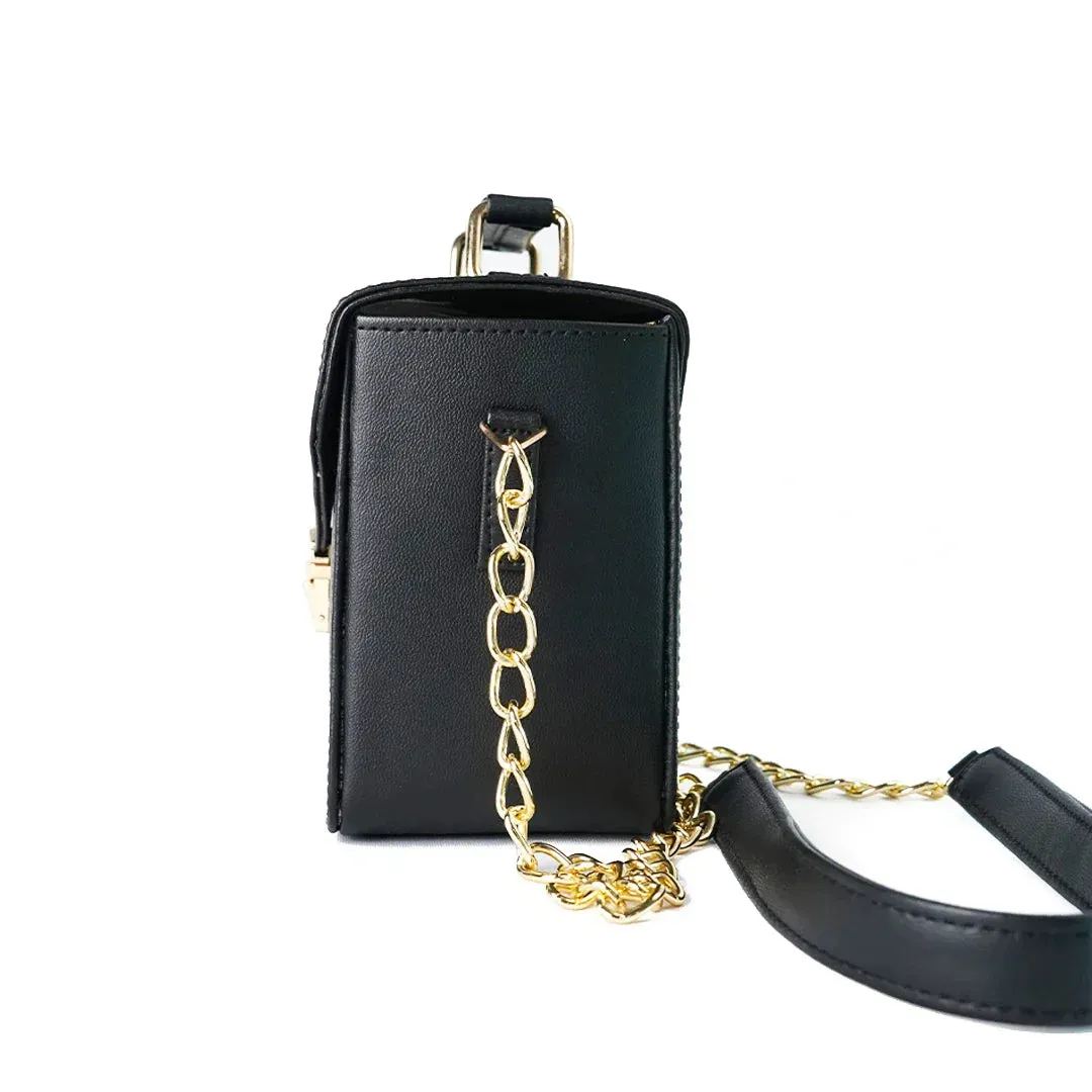 Customized Women's Leather bag (Buttoned) - Black