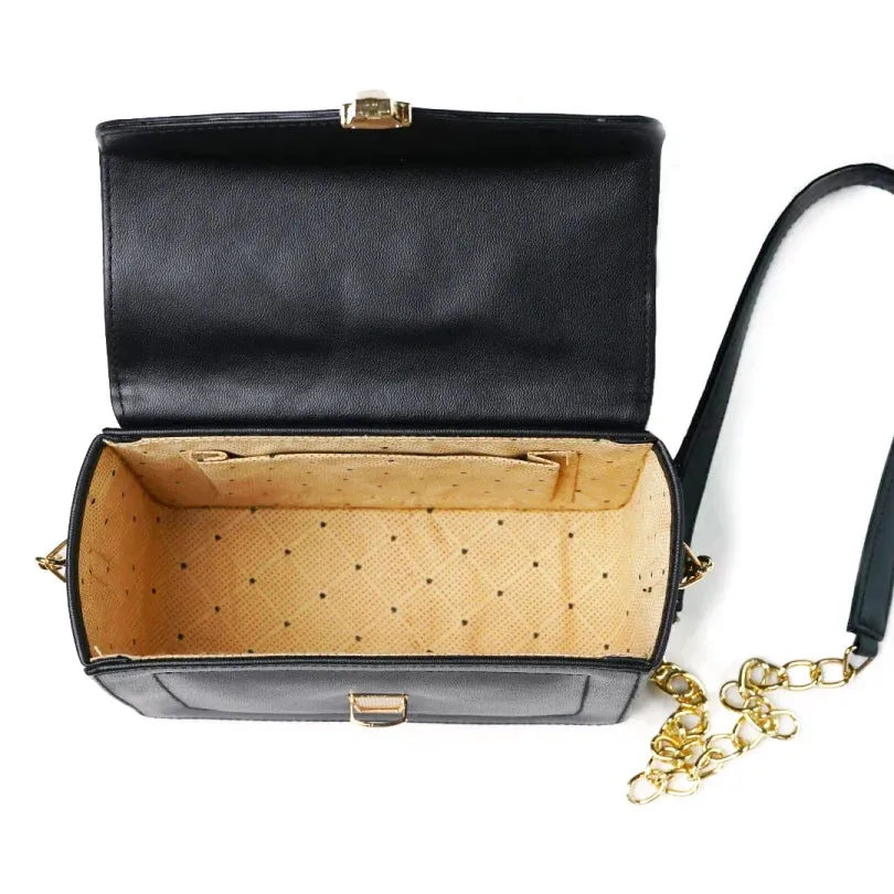 Customized Women's Leather bag (Buttoned) - Black