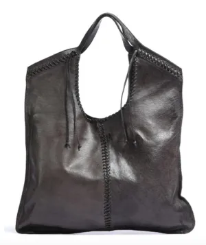 DALIA Dalia shopping bag in dark gray leather with decorative threading Last one!