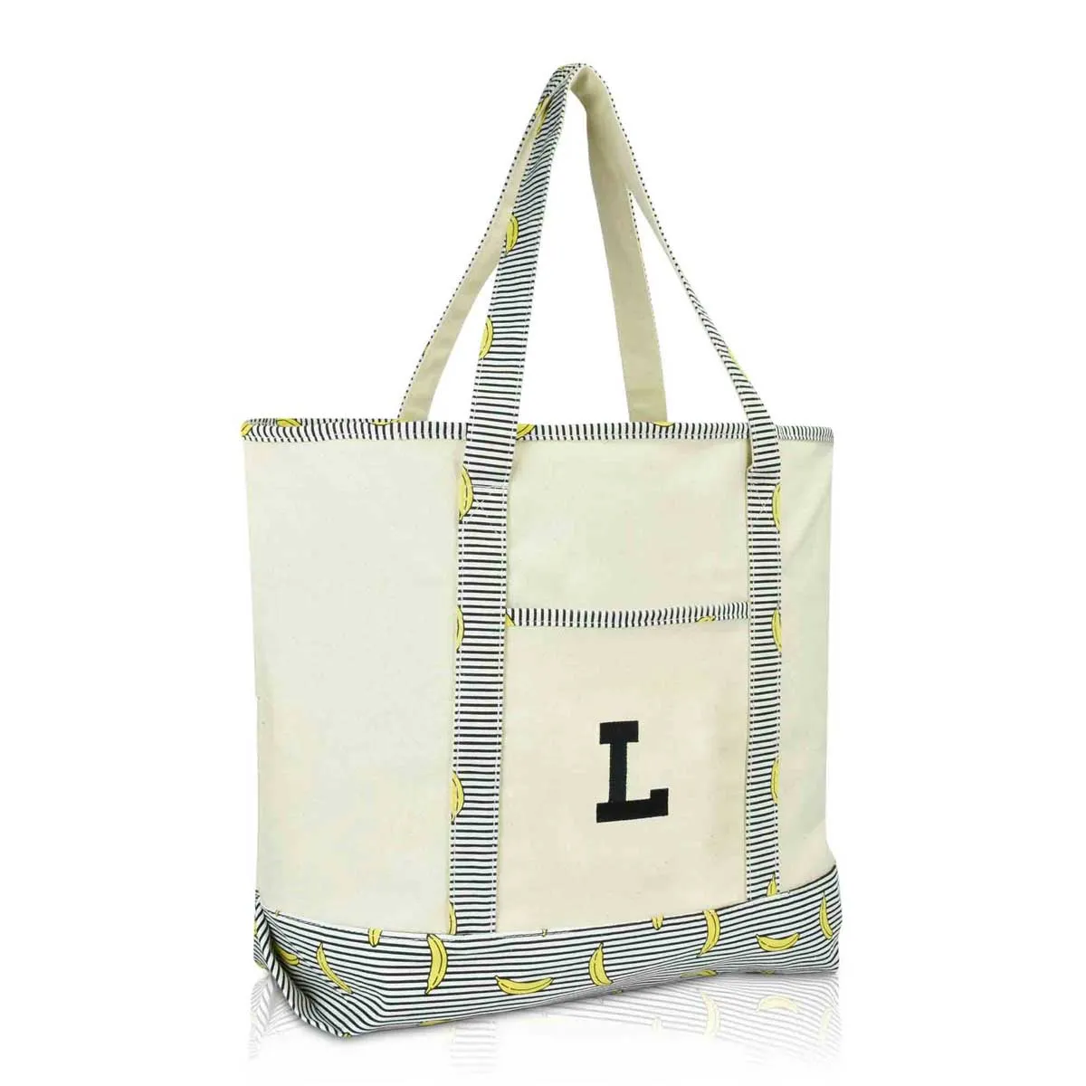 Dalix Initial Tote Bag Personalized Monogram Zippered Top Letter - L