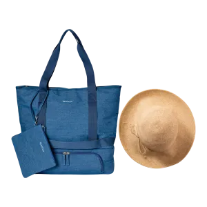 Denim Beach Bag w/ Straw Hat