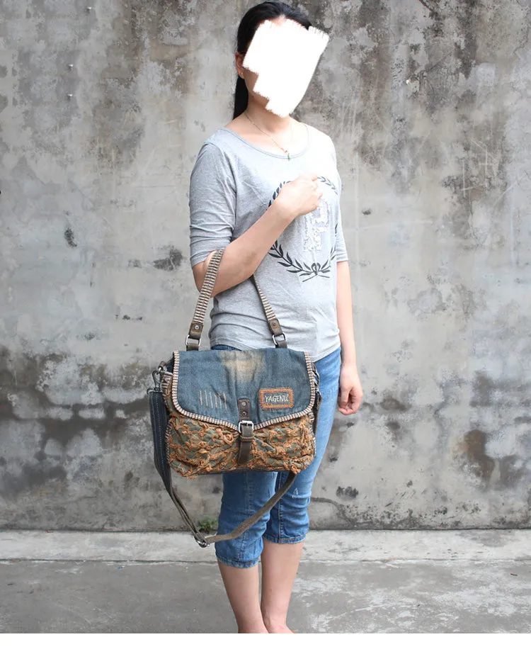 Denim Side Bag Womens Blue Denim Messenger Bags Vintage Denim Shoulder Bag For Women