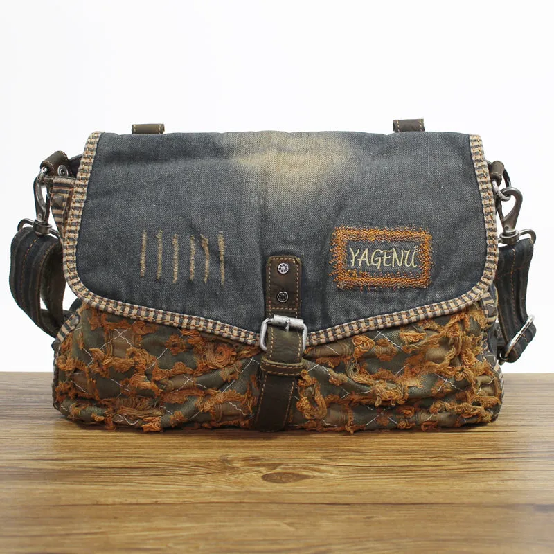 Denim Side Bag Womens Blue Denim Messenger Bags Vintage Denim Shoulder Bag For Women