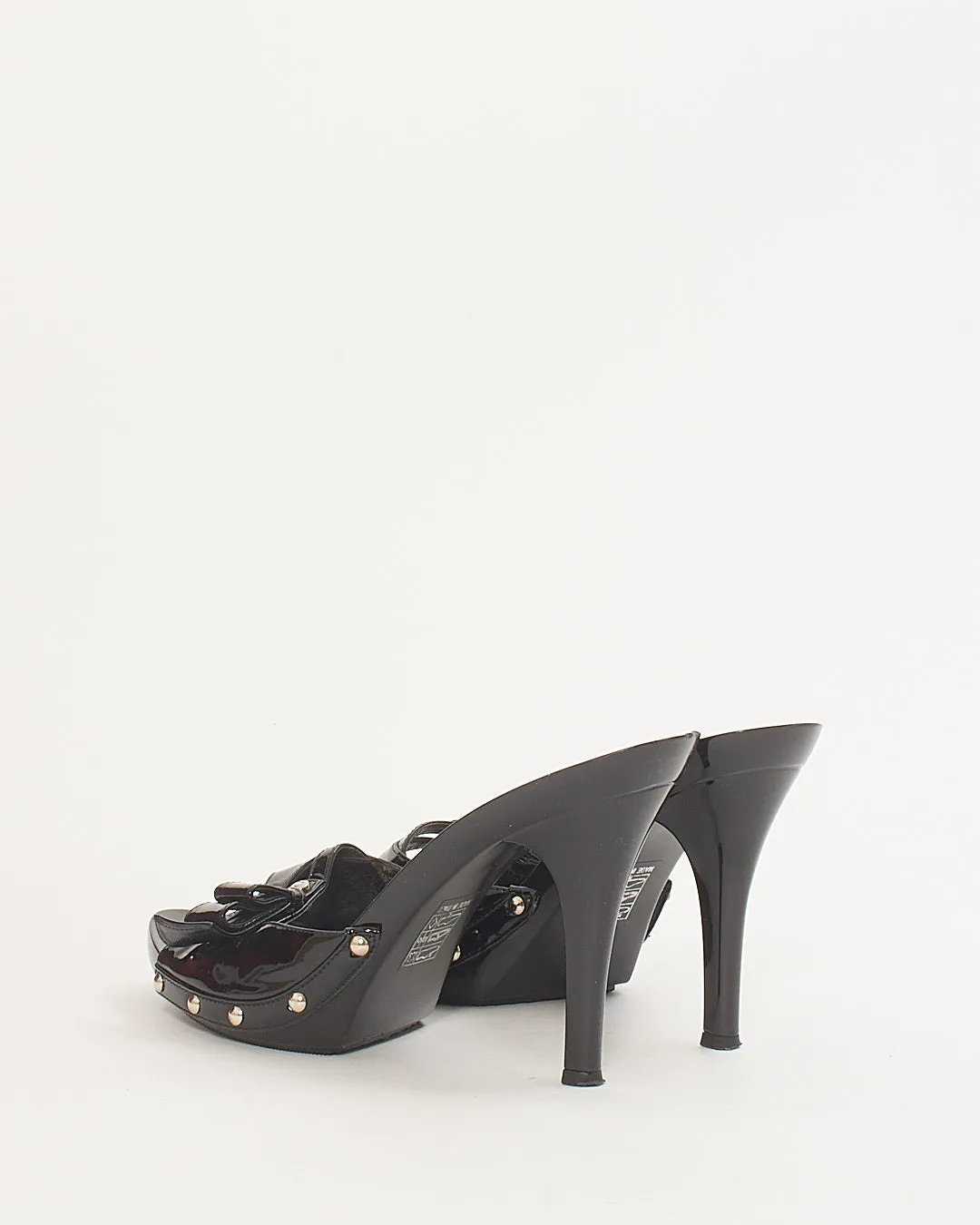 Dior Black Patent Leather Bow Heeled Sandals - 38.5