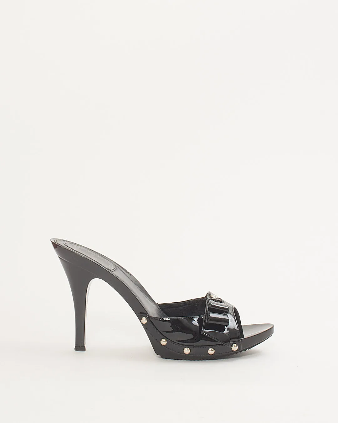 Dior Black Patent Leather Bow Heeled Sandals - 38.5