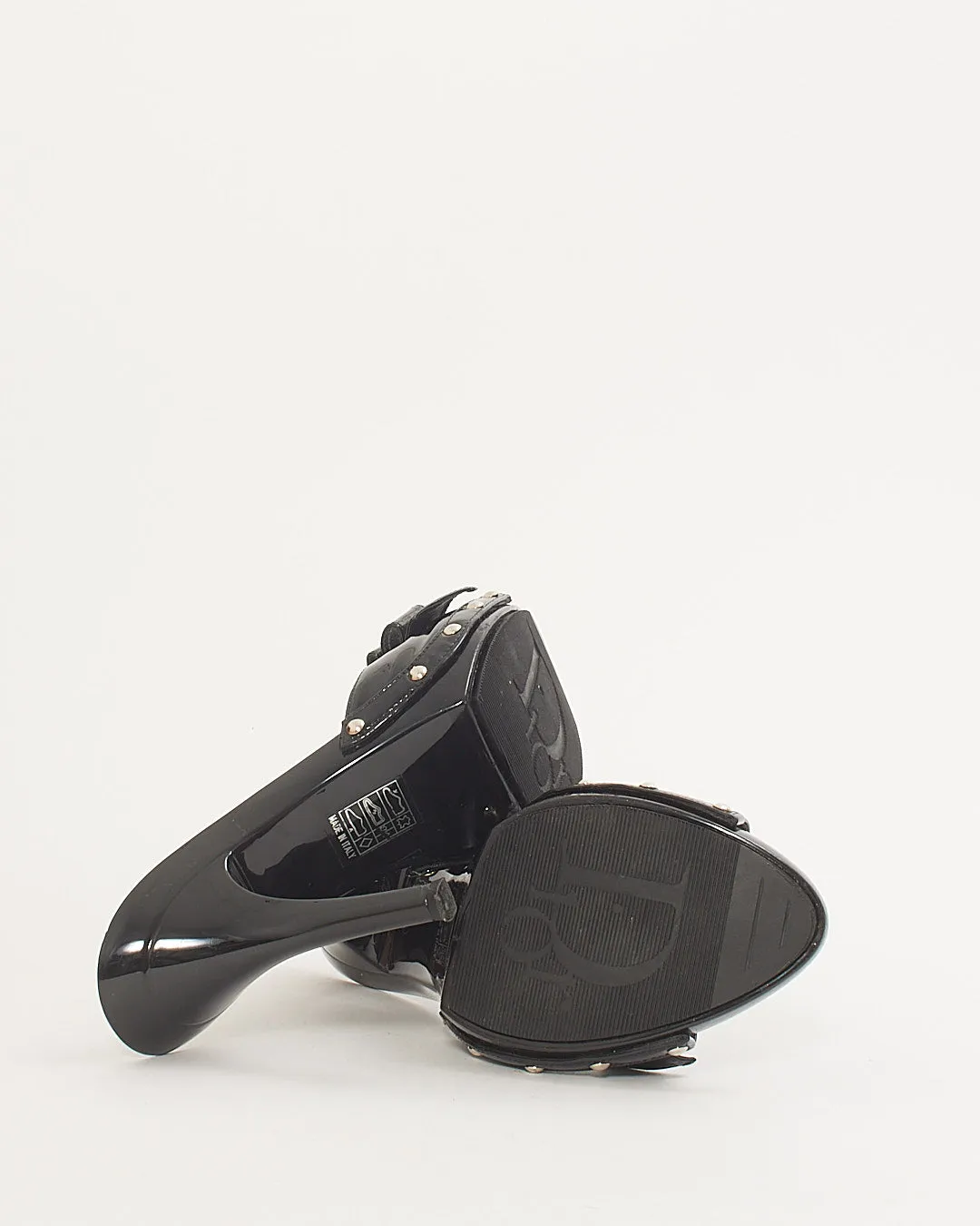 Dior Black Patent Leather Bow Heeled Sandals - 38.5